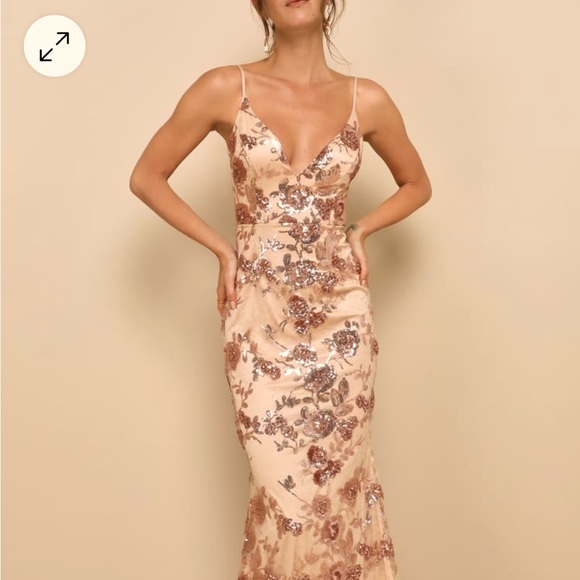 Lulus Shine Language Rose Gold Nude Flower Sequin Sexy Gorgeous Mermaid Maxi S - Picture 3 of 13